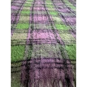 Vintage mohair blend throw blanket purple green 50x70”plaid moffat handloom